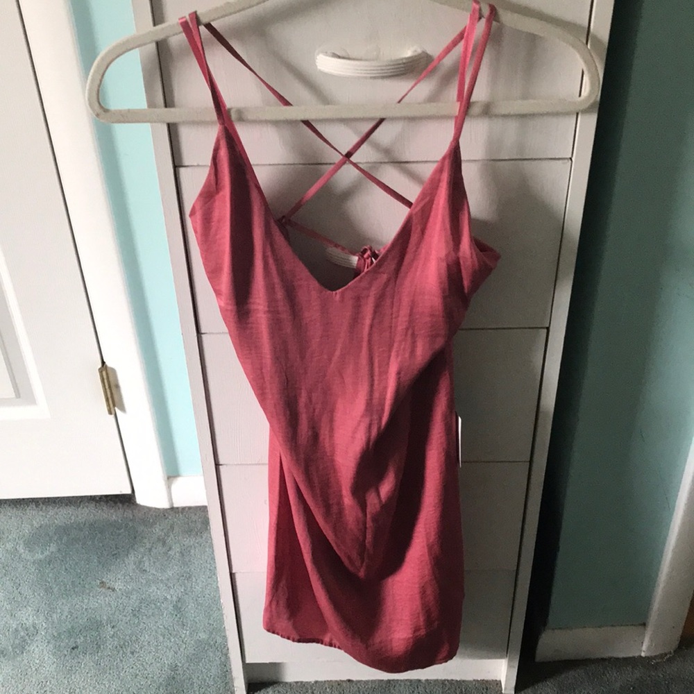 Dark pink slip dress w/ cris cross back straps